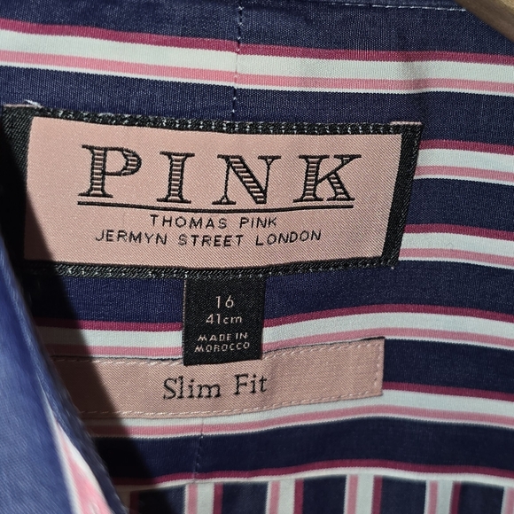 Thomas Pink Purple & Pink Striped Slim Fit Button-Up Dress Shirt Men's Size 16 - Picture 2 of 9